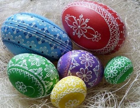 Traditional Eastern European Easter Eggs Different Sizes Dyed In Red