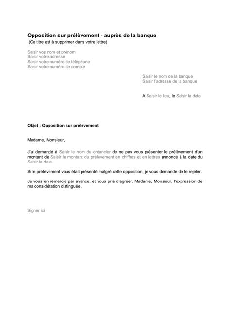 Lettre d opposition à prélèvement auprès de la banque DOC PDF page