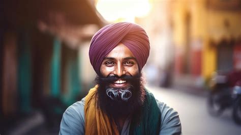 Premium Ai Image Happy Sikh Indian Man In Pagri Headwear Portrait