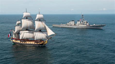 Modern Us Destroyer Greets Replica Of 235 Year Old French Frigate