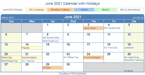 Major 2021 daily holiday calendar. Print Friendly June 2021 US Calendar for printing