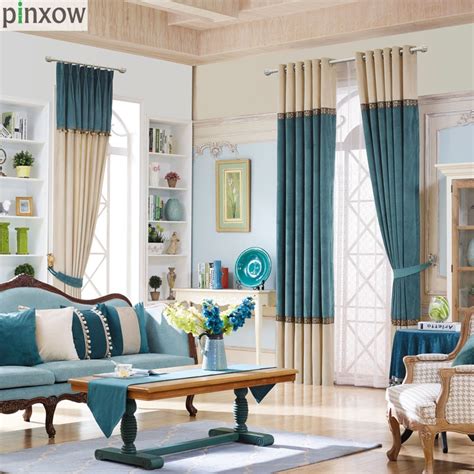 Modern Solid Window Curtains For Living Room Teal Curtain Fabric Drapes