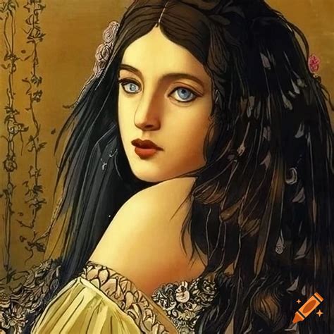 Illustration Of A Beautiful Princess With Blue Eyes And Black Hair On