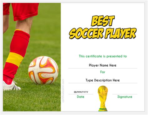Best Soccer Player Award Certificate Templates For Word Professional