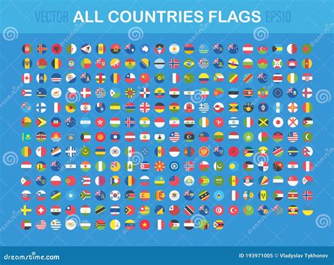 Flags Of All Countries Round Web Buttons In Flat Vector Eps 10 Stock