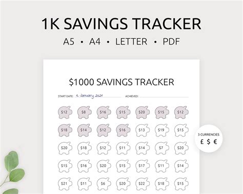 1k Savings Tracker Printable 1k Savings Challenge 1k Emergency Fund
