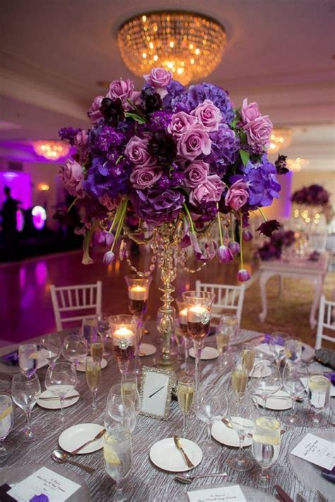 Shades Of Purple Tall Wedding Centerpiece Emmalovesweddings