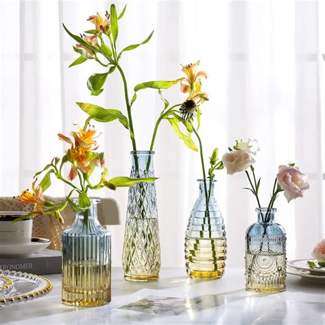 Bulk Glass Bud Vase Set Of 4 Small Vases For Flowers Colored Bud Vases In Bulk Mini Glass