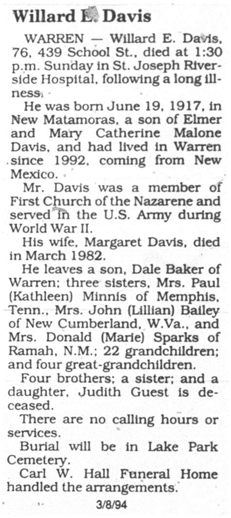 Willard Elmer Davis (1917-1994): homenaje de Find a Grave