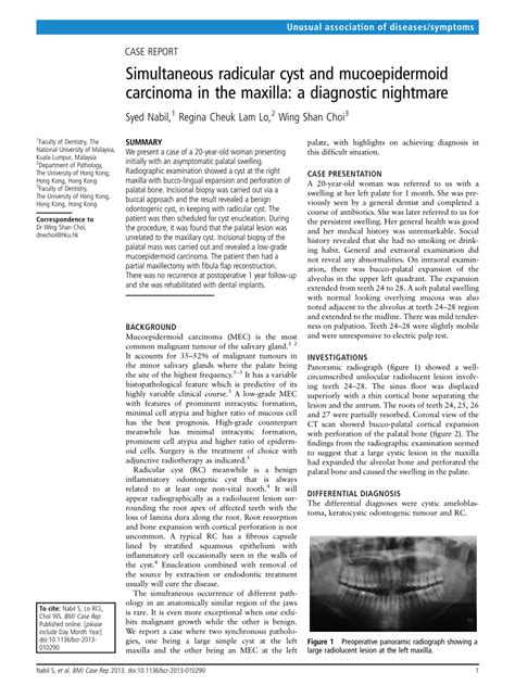 pdf simultaneous radicular cyst and mucoepidermoid carcinoma in the maxilla a diagnostic