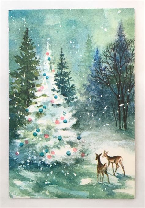 Deer Admire Decorated Outdoor Tree Snow Forest Ornament Vintage