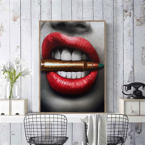 Modern Nordic Sexy Black Red Lips Canvas Painting Wall Art Decor Prints And Posters Wall