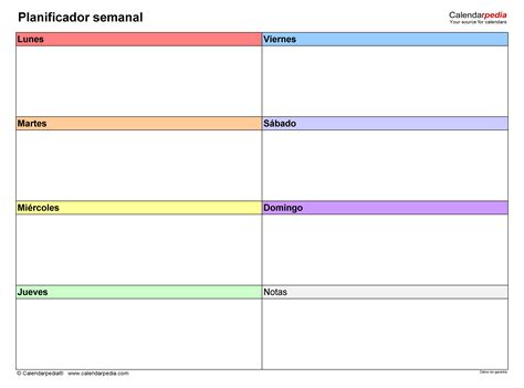 Planificadores Semanales En Word Excel Y Pdf Calendarpedia Com