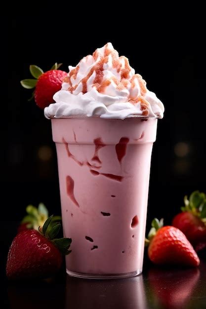 Premium Photo A Strawberry Milkshake With Whipped Cream And A Strawberry On Top