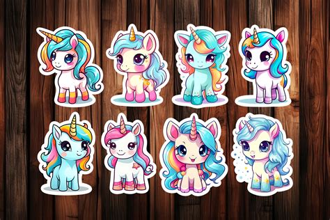 Cute Kawaii Unicorns Printable Stickers Gráfico Por Dreanartdesign