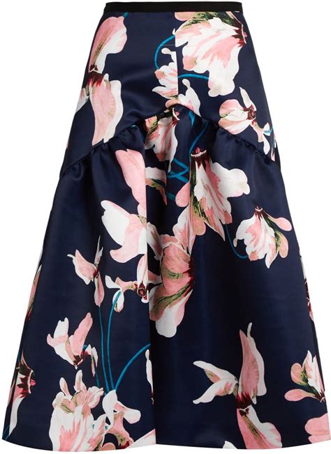 Erdem Malia Kayo Lily Print Duchess Satin Skirt Blue Floral Skirt Skirt Inspiration