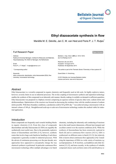 PDF Ethyl Diazoacetate Synthesis In Flow