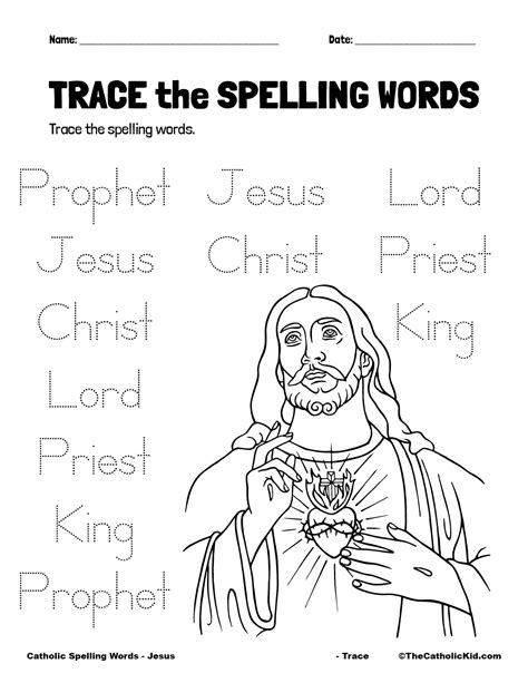 Catholic Spelling And Vocabulary Words Jesus Worksheets