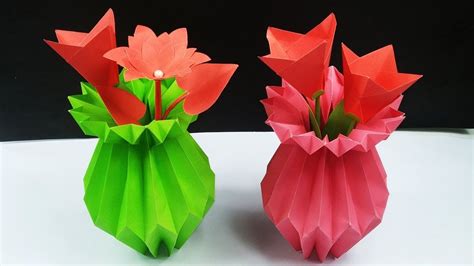 How To Make Paper Flower Vase Diy Easy Origami Craft Origami Easy