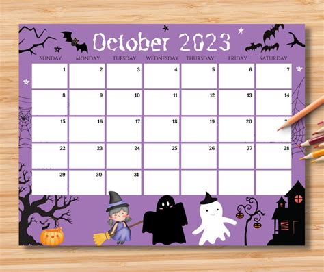 Editable October 2023 Calendar Spooky Halloween Printable Etsy