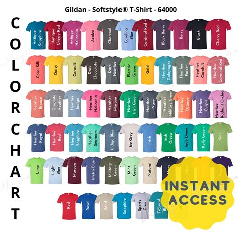 Gildan 64000 Color Chart Every Color Filegildan Softstyle Etsy
