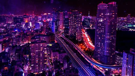 3840x2160 Light Building Highway City Tokyo Night Architecture