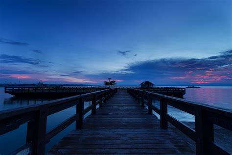 Philippines Island Sea Beach Pier Wood Bridge Night Pink Sunset Sky Clouds Blue Hd Wallpaper