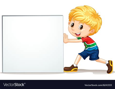 Little Boy Pushing Blank Sign Royalty Free Vector Image