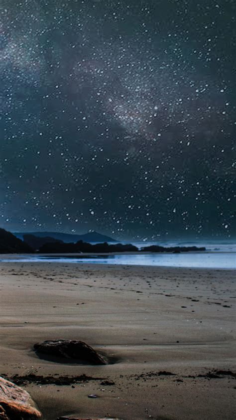 Download Beach Seashore Starry Night Calm Wallpaper