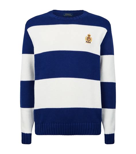 Polo Ralph Lauren Logo Embroidered Striped Cotton Sweater In Blue