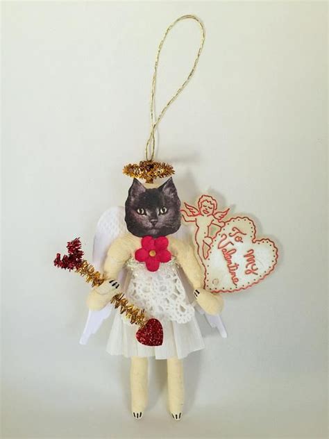 Black Cat Cupid Valentine Spun Cotton Cat Vintage Style Cherub Etsy German Decoration