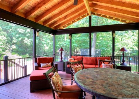Centreville Screen Porch With Black Trim And Cedar Ceiling Traditional