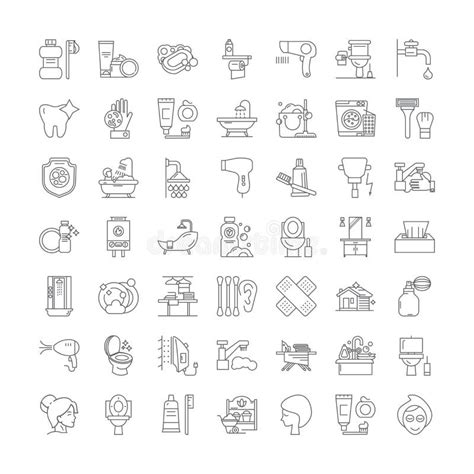 Hygiene Linear Icons Signs Symbols Vector Line Illustration Set Stock