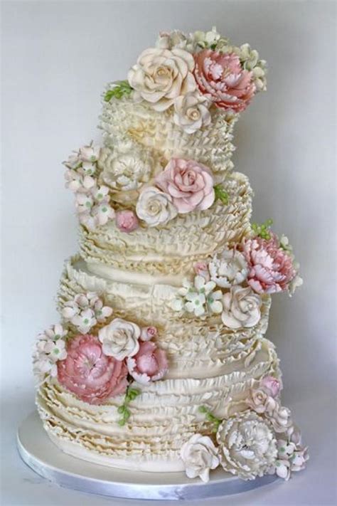 Cake Romantic Ruffled Wedding Cake Weddbook