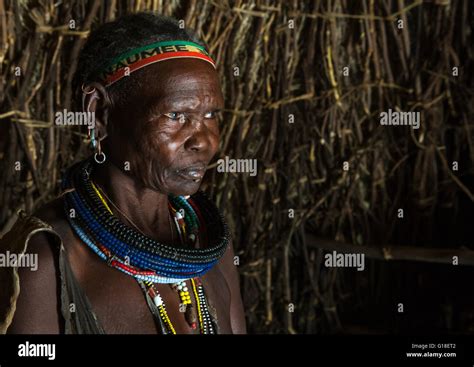 Toposa Tribe Woman In Her Hut Omo Valley Kangate Ethiopia Stock