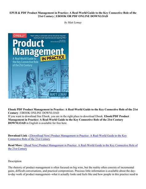 Download Book Product Management In Practice A Real World Guide To