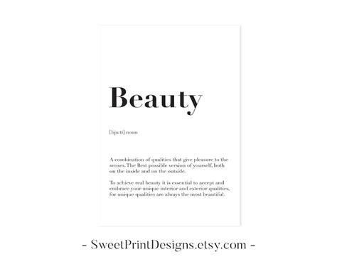 Beauty Definition Print Dictionary Art Print Printable Etsy