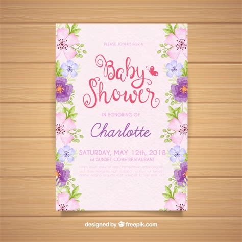Download Baby shower invitation with flowers in watercolor style ...