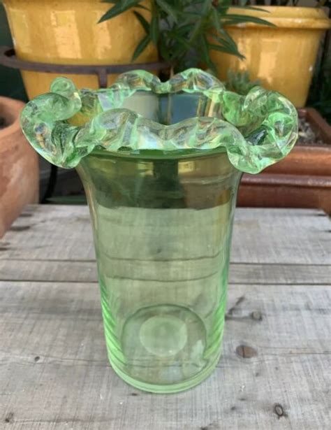 vintage large vase uranium glass green vaseline depression glass 9 1 2 x 6 ebay