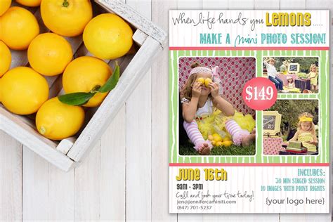 Summer Lemonade Mini Session Card Templates Creative Market