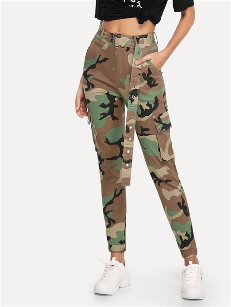 Camo Pocket Belted Pants Sheinsheinside Belted Pants Pants Camo