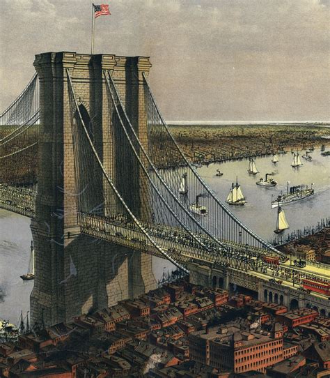 Vintage Brooklyn Bridge Illustration Of New York Brooklyn 1885