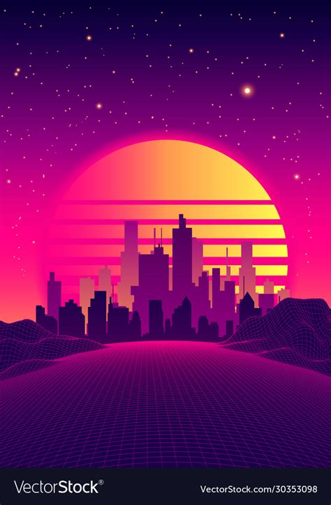 Retro Neon Poster In 80s Sci Fi Style Royalty Free Vector