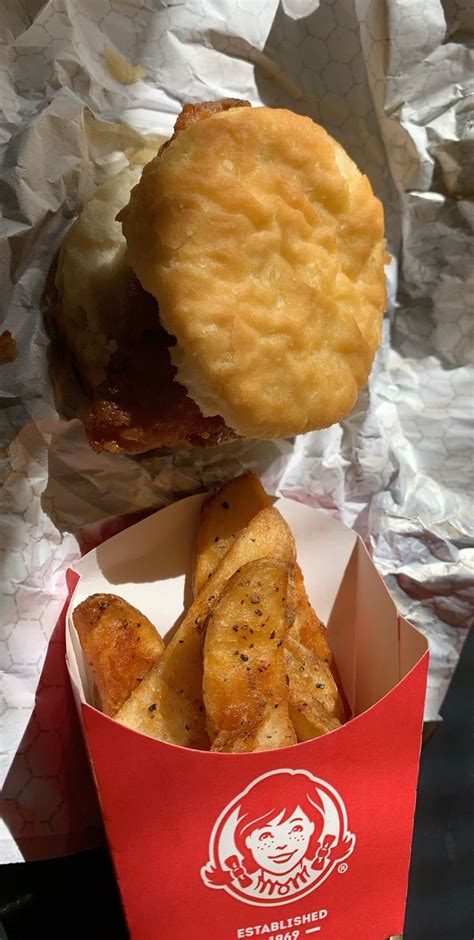 Wendys Honey Butter Chicken Biscuit With Seasoned Potato Wedges