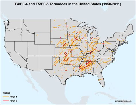 Violent F4ef 4 And F5ef 5 Tornadoes In The United States Since 1950