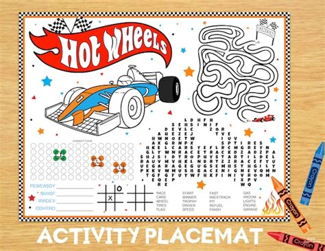 Hot Wheels Activity Placemat Hot Wheels Birthday Party Printable Race