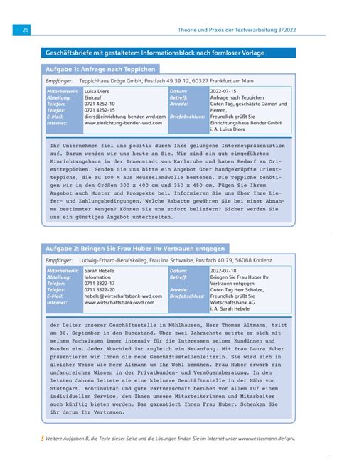 Gesch Ftsbriefe Mit Informationsblock Nach Formloser Vorlage Ausgabe