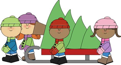Kids Pulling Christmas Tree On A Sled Clip Art Kids Pulling Christmas