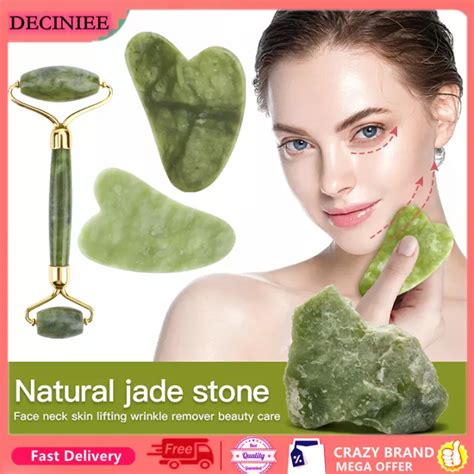 5 Pcs 100 Natural Jade Facial Roller Gua Sha Set Scraping Board Green Jade Stone Eye Massage