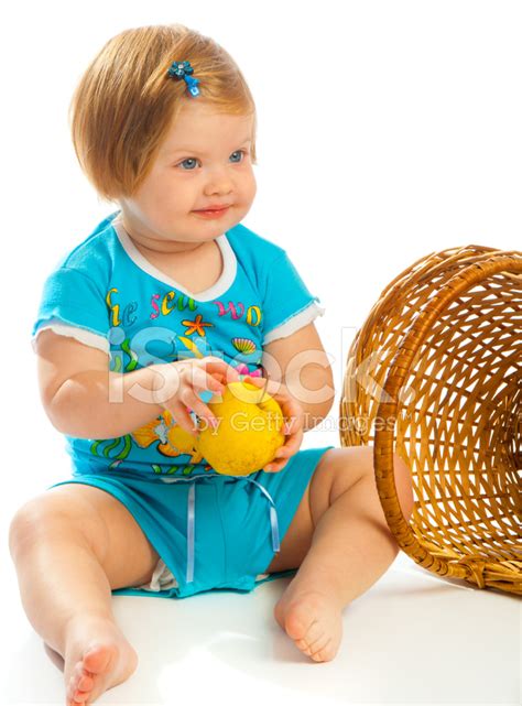 Baby Girl Holding Apple Stock Photo Royalty Free Freeimages